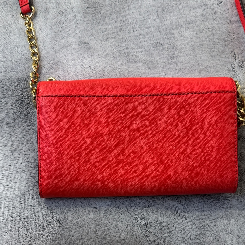 Michael Kors Red Saffiano Leather Wallet on a Chain - Gold Hardware - Picture 5 of 11